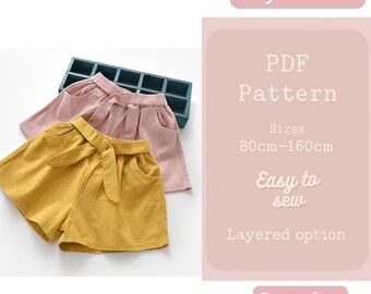 Patrón de costura para niñas con instrucciones escritas Patrón de pantalones cortos para niñas Pantalones cortos de lino Descargar PDF Patrón de costura/425 Nora