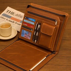 Portefeuille en cuir vintage pour lui, cadeau de Saint-Valentin pour mari et petit ami, porte-documents personnalisé avec fermeture à glissière