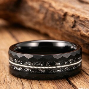 Alianza de boda para hombre, anillo de tungsteno plateado, anillo de piedras preciosas, anillo de compromiso para hombre con acabado pulido abovedado, anillo de promesa único, regalo de aniversario