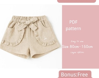 Girls Sewing Pattern With Written Instruction Girl  Shorts Pattern Linen Shorts Download PDF Sewing Pattern/425 Nora