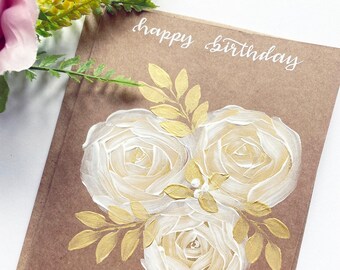 Hand Painted Birthday Card, Card For Her, Birthday Gift, Birthstone Gift, Greeting Cards,