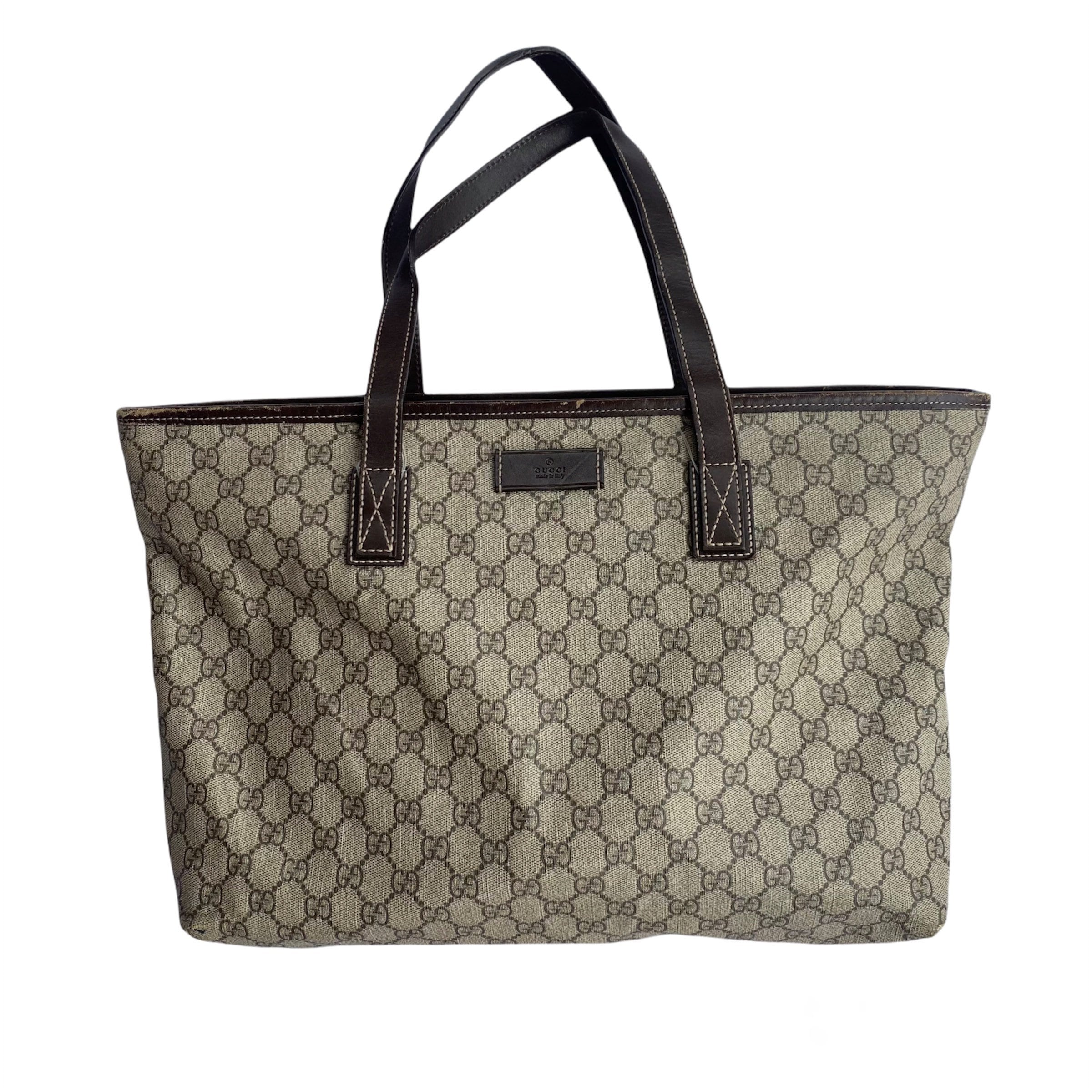 GUCCI GG Supreme Monogram Small Zippered Tote Dark Brown 1272629