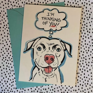 Pensando a te. I proprietari/amanti degli animali domestici possono inviare calorosi saluti con questa cartolina dipinta a mano e illustrata con un dolce cucciolo.