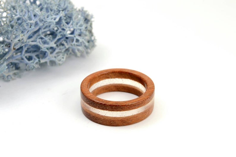 Wood resin ring Wood Wedding rings all size Wood ring with stripe in the center Wood Engagement ring wood resin jewelry Orange wood ring