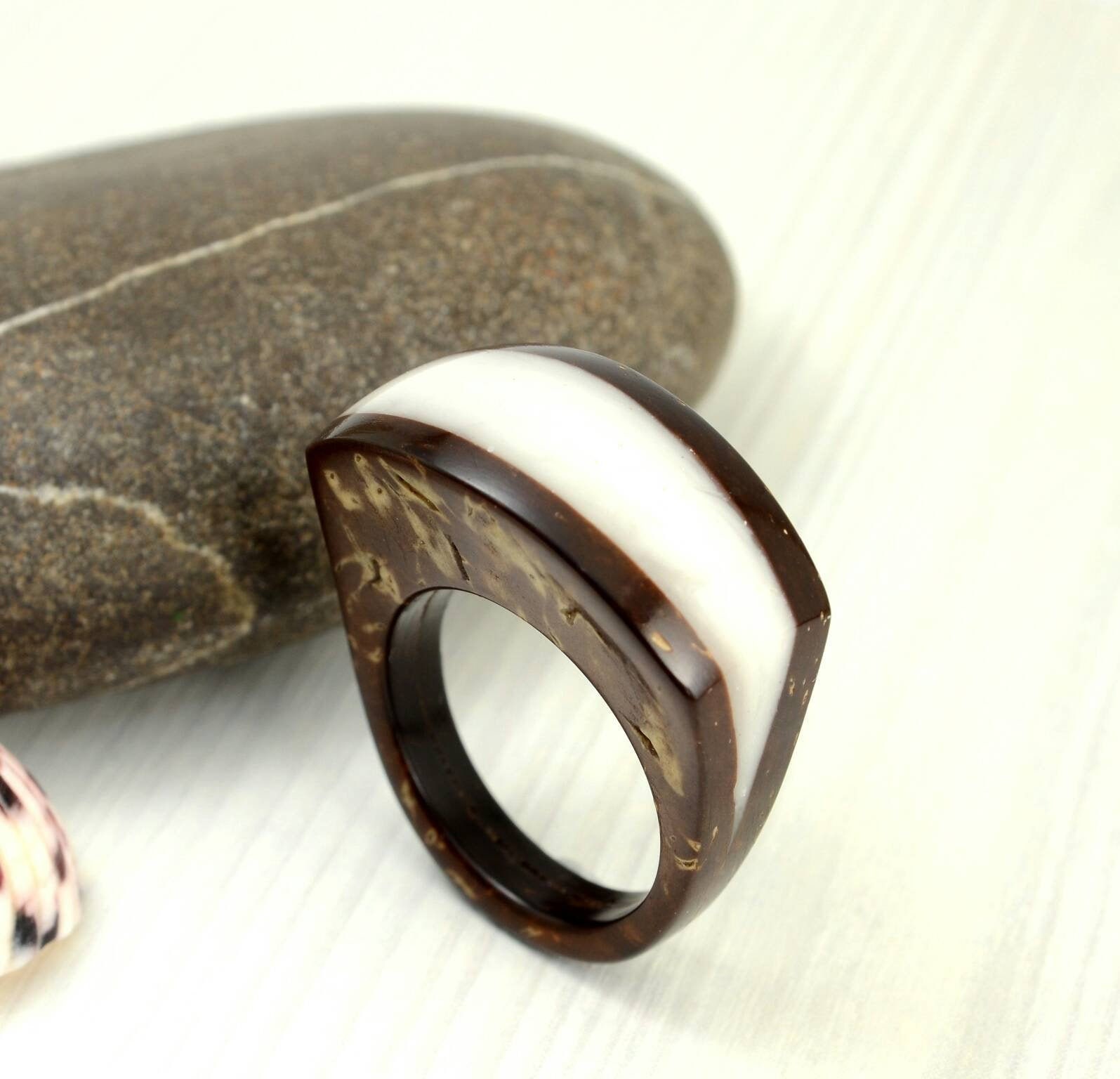 Coconut shell ring with epoxi resin Coconut ring all sizes Etsy