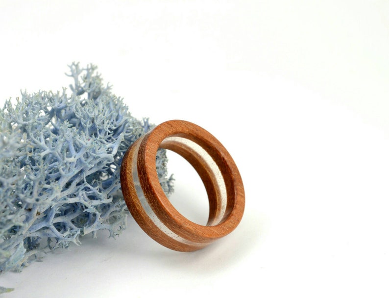 Wood resin ring Wood Wedding rings all size Wood ring with stripe in the center Wood Engagement ring wood resin jewelry Orange wood ring