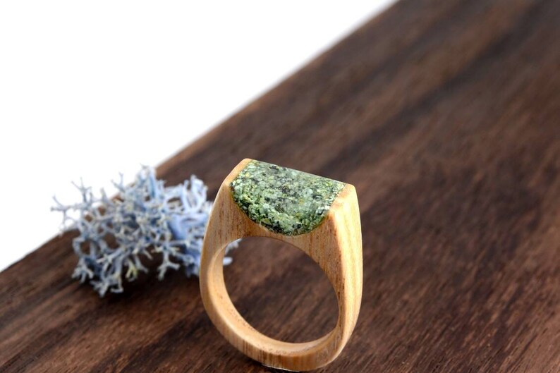 Wood Stone Ring Women With Crushed Turquois Rings Image 0