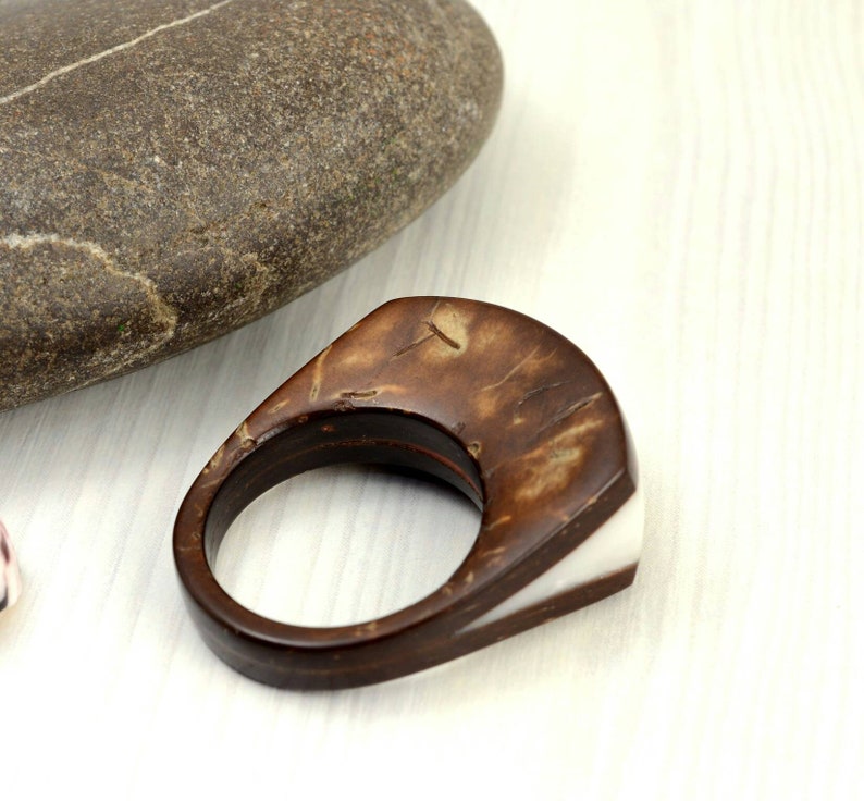Coconut statement ring with epoxi resin Coconut shell ring all Etsy