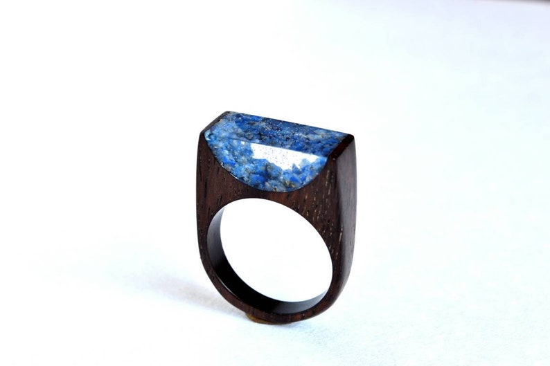 Wood Ring With Gemstone Lapis Lazuli Gem Women Image 0