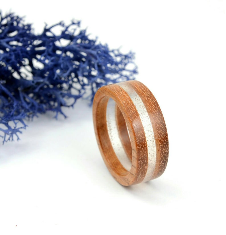 Wood resin ring Wood Wedding rings all size Wood ring with stripe in the center Wood Engagement ring wood resin jewelry Orange wood ring