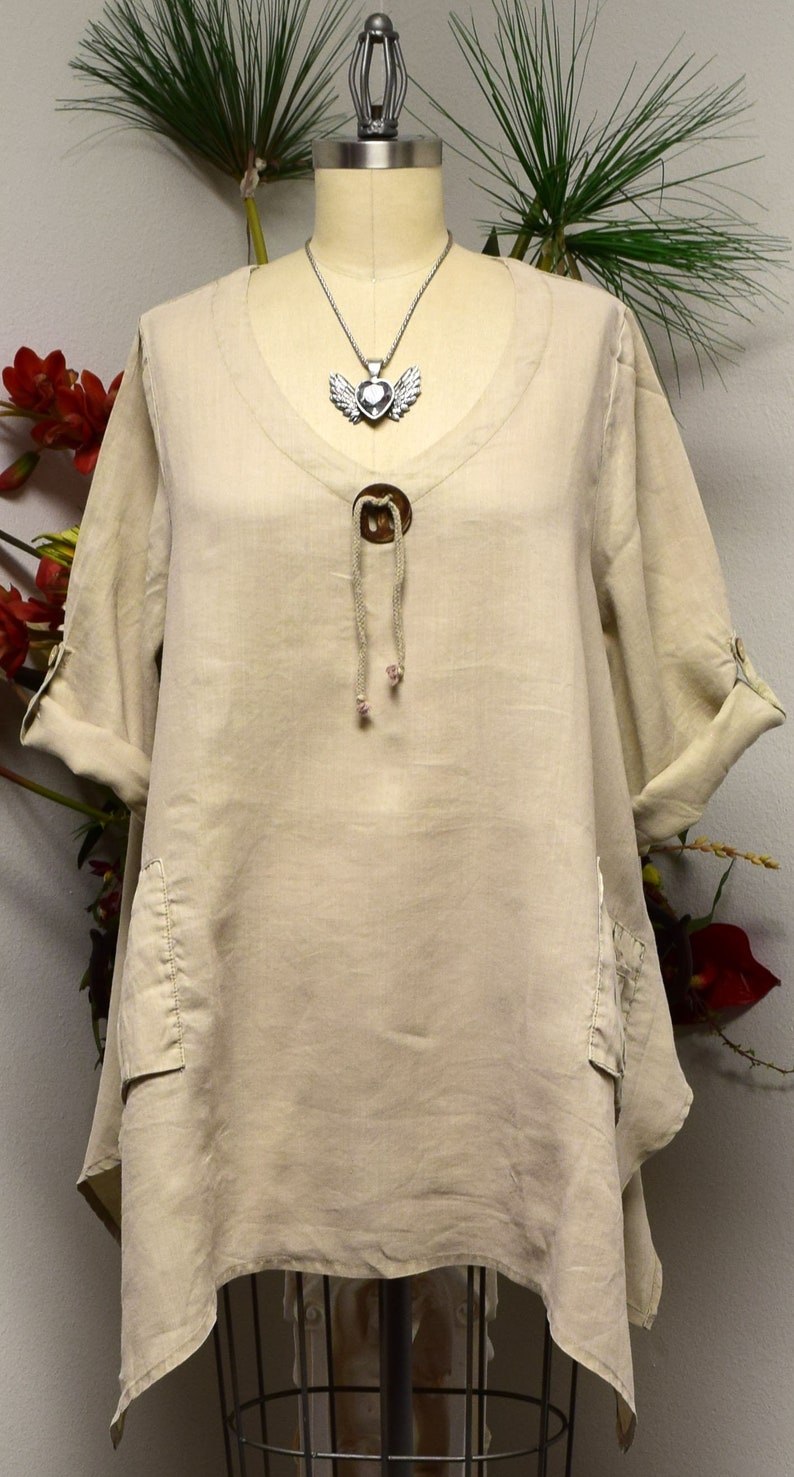 White linen top Linen Top Over sized Linen Tunic designer Lagenlook Tunic top with Front Pockets Summer New Linen Tunic