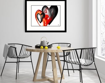 Valentines red and black hearts abstract wall art poster print "Key To My Heart"1