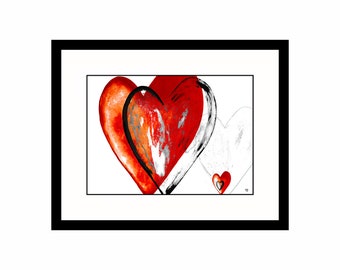Valentines red and black hearts abstract wall art poster print "I Love Hearts"2