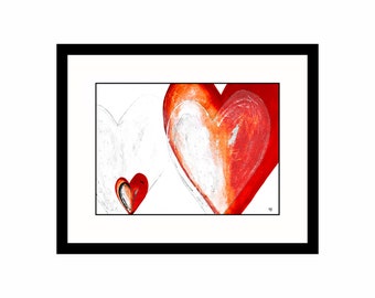 Valentines red and black hearts abstract wall art poster print "I Love Hearts"1