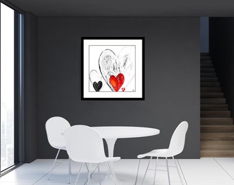Valentines red heart abstract wall art print poster You're In My Heart 2