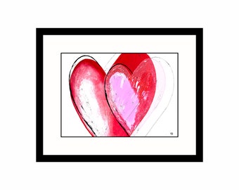 Valentines red and pink heart abstract wall art print poster "The Love Inside"2