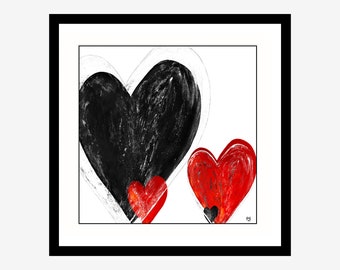 Valentines black and red hearts abstract wall art print poster "You're In My Heart" 4