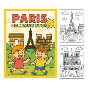 Paris Coloring Book for Kids | Ages 5-7 | Paris Landmarks, Eiffel Tower, Notre-Dame | Printable PDF, PNG