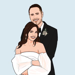 aangepaste bruiloftsillustratie, portret paar, gepersonaliseerd portret, foto-illustratie, cadeau paar, cadeau 1e verjaardag, huwelijkscadeau