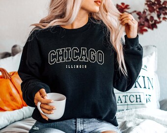 Chicago City skyline Kleding Gender-neutrale kleding volwassenen Hoodies & Sweatshirts Sweatshirts Vintage jaren 80 Chicago Band Crewneck Trui w 