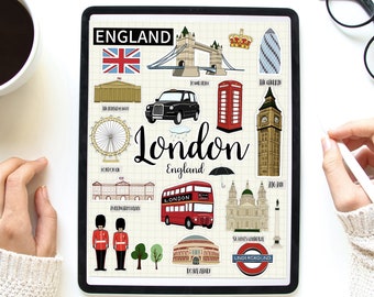 London clip art, clipart, London digital STICKERS Set, GoodNotes stickers, London sticker, London, England clip art