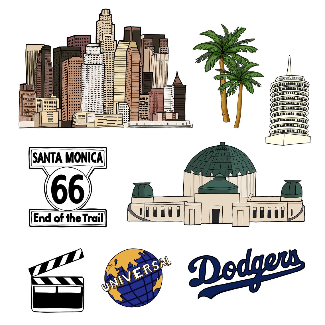 Los Angeles Digital STICKERS Set, Clip Art, Goodnotes Stickers, Digital
