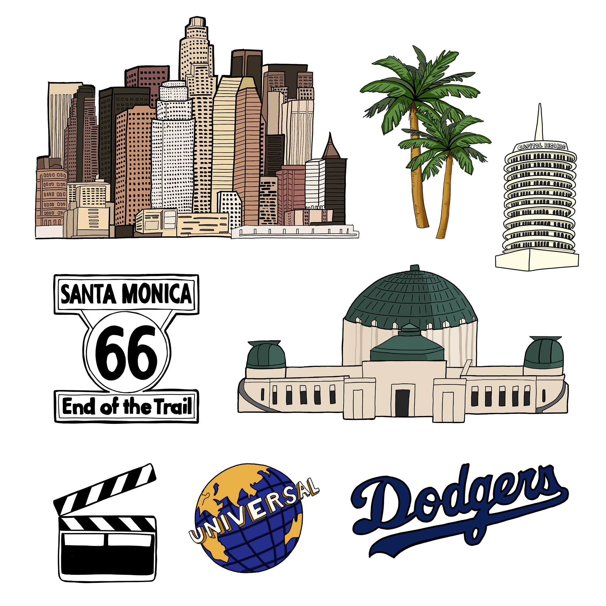 Los Angeles Digital STICKERS Set, Clip Art, Goodnotes Stickers, Digital