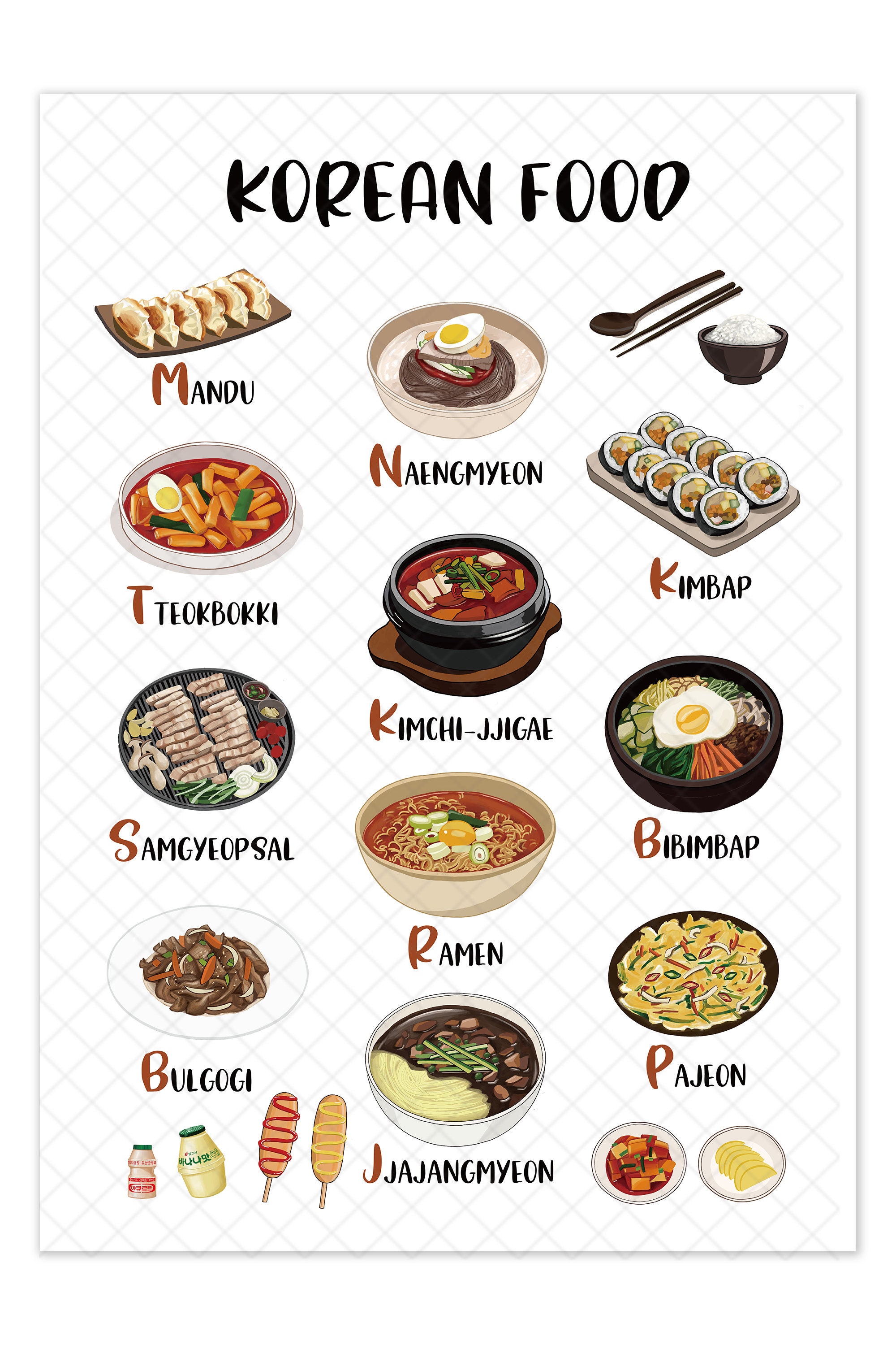 Korean Food Poster, Korean Food Print, Korean Food Wall Decor