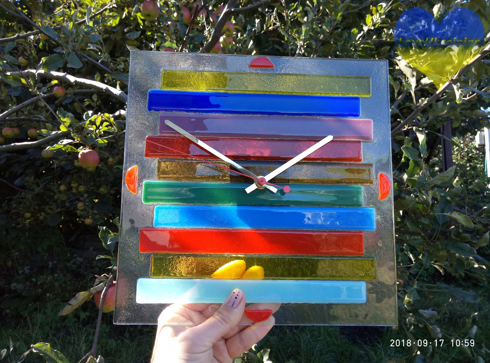 Contemporary Clock, Colorful Clock, Wall Glass Clock, Glass Clock Wall