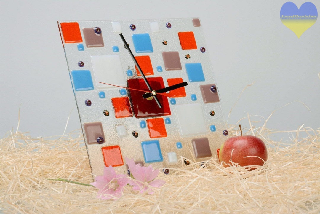 Art Glass Clock, Decorative Clock, Contemporary Clock, Colorful Clock