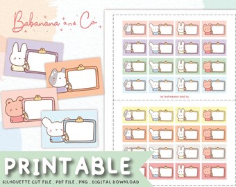 May include: Printable digital stickers featuring cute animal illustrations holding clipboards. The stickers are in a pastel color scheme with pink, blue, yellow, and green accents. The text "Babanana and Co" and "ig: bebanana and co" are included in the design.
