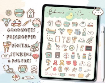 Cute Hand Drawn Health And Medical Icons digital stickers | Goodnotes Stickers |  digits stickers , planner | kawaii | precropped png