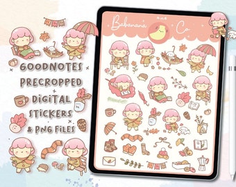 Cute Hand Drawn Fall Season digital stickers | Goodnotes Stickers | Digits Stickers,  planner | kawaii | precropped png