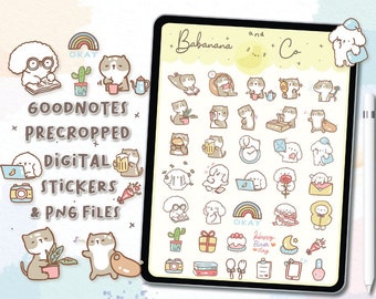 Adesivos digitais fofos desenhados à mão com animais de estimação | Adesivos para Goodnotes | Adesivos Digitais | Planejador | Kawaii | PNG pré-recortado