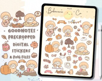 Cute Hand Drawn Happy fall digital stickers | Goodnotes Stickers | Digits Stickers,  planner | kawaii | precropped png