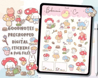 Mushroom Land Digital Stickers | Kawaii Hand Drawn Planner PNGs (Digital Download)
