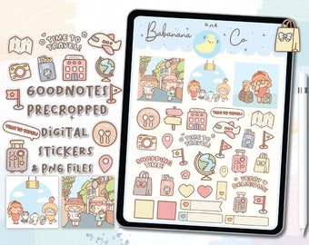 Time to travel digital stickers | Goodnotes Stickers | Cute Hand Draw | Digits Stickers,  planner | kawaii | precropped png