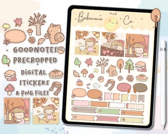 Cute Hand Drawn Autumn digital stickers | Goodnotes Stickers | Digits Stickers,  planner | kawaii | precropped png