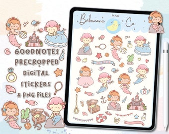 Hand Drawn Mermaid Digital Stickers | Kawaii Planner PNG Files (Goodnotes)