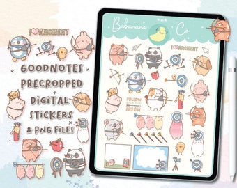 Archery digital stickers | Goodnotes Stickers | Cute Hand Draw | Digits Stickers | planner | kawaii | precropped png