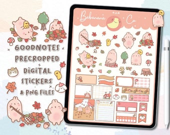 Cute Hand Drawn Happy Fall digital stickers | Goodnotes Stickers | Digits Stickers,  planner | kawaii | precropped png