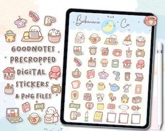 Pegatinas digitales de iconos lindos / pegatinas Goodnotes / lindo dibujo a mano / pegatinas de dígitos, planificador / kawaii / png precortado