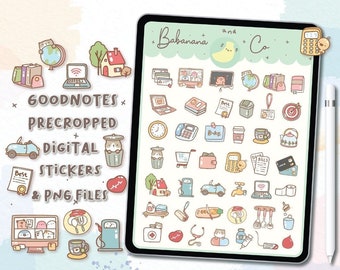 Leuke handgetekende Essential Icons digitale stickers | Goodnotes-stickers |  cijfers stickers, planner | kawaii | voorgesneden png