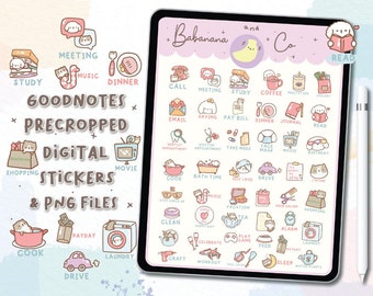 Cute Daily Icons digital stickers | Goodnotes Stickers | Cute Hand Draw | digits stickers , planner | kawaii | precropped png