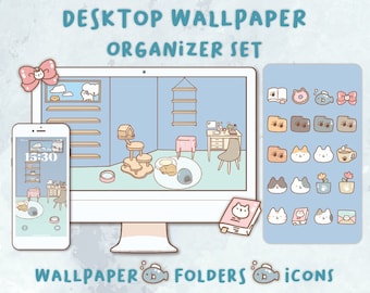 Organiseur de papier peint chats d'intérieur | Organiseur Mac et Windows | Icônes des dossiers du bureau Mac et Windows|Icônes et fonds d'écran du bureau