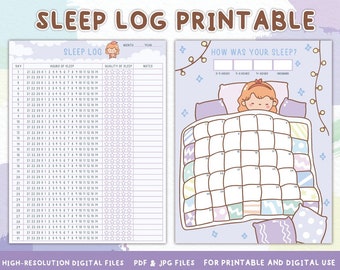 Sleep Log Printable,Monthly Sleep Tracker,Sleep Quality Journal,Sleep Hours Tracker,Wellness Planner,Health Planner,Instant Digits Stickers