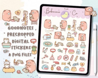 Cat Care digital stickers | Goodnotes Stickers | Cute Hand Draw | Digits Stickers | planner | kawaii | precropped png