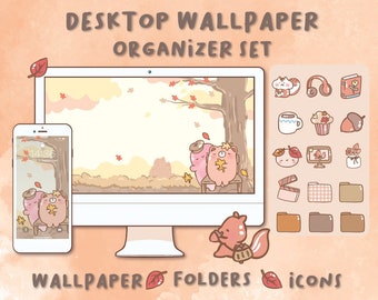 Happy Autumn Desktop Wallpaper Organizer Set | Folder Icons (Digital Download)