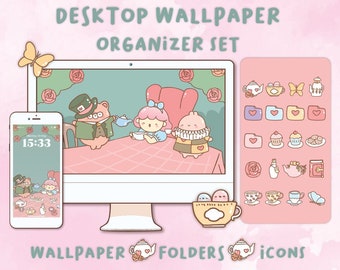 Organizador de papel de parede do país das maravilhas | Organizador para Mac e Windows | Ícones de pasta da área de trabalho do Mac e Windows|Ícones e papéis de parede da área de trabalho