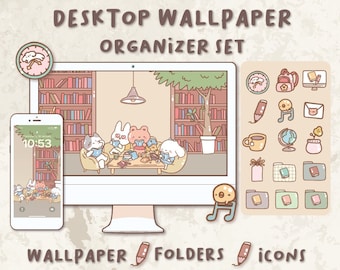 Cute Reading Desktop Wallpaper Organizer| Mac and Windows Organizer | Mac and Windows Desktop Folder Icons|Desktop Icons and Wallpapers